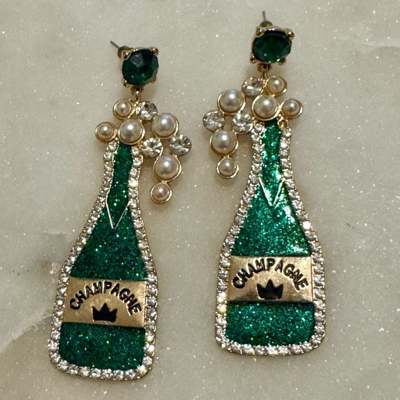 Jewelry - Green and Gold Champagne Bottle Earrings